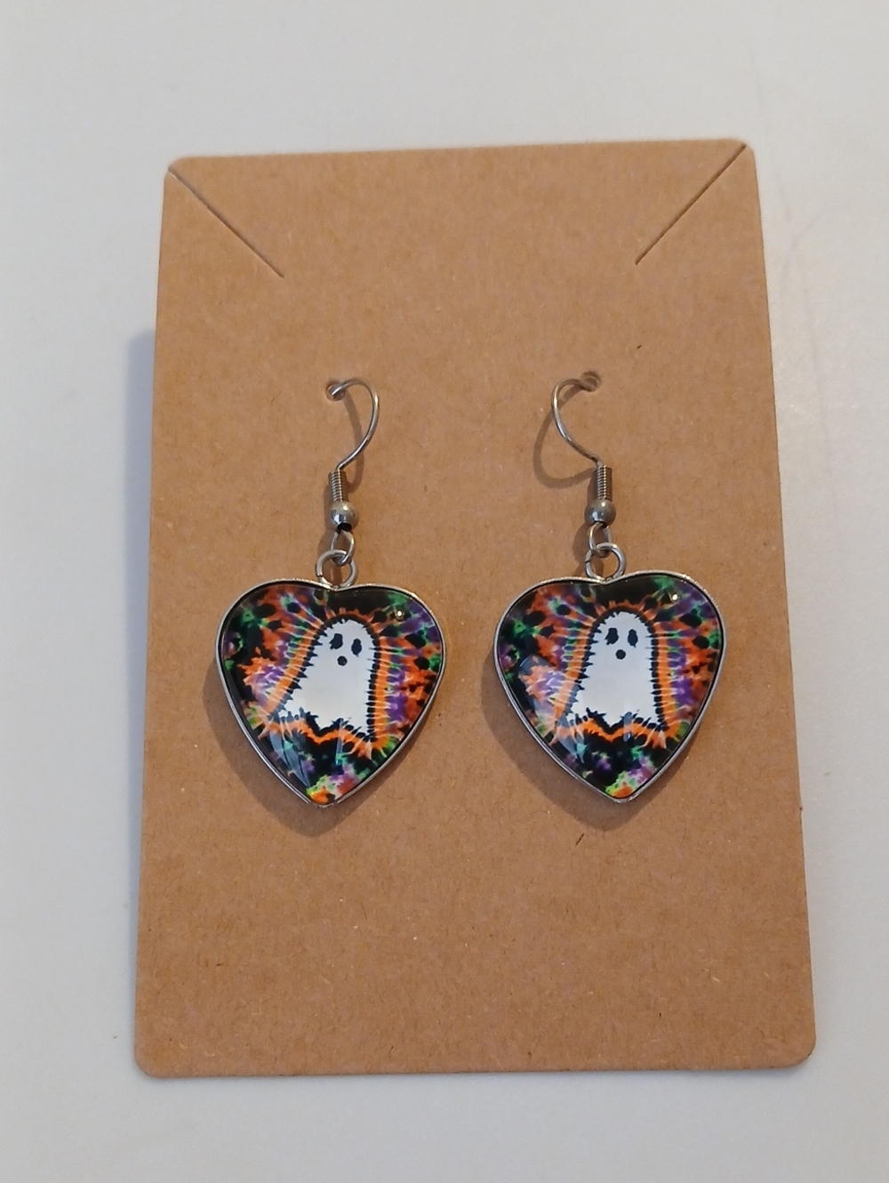 Fashion Jewelry Multicolor Tie-Dye Ghost Heart Dangle Earrings